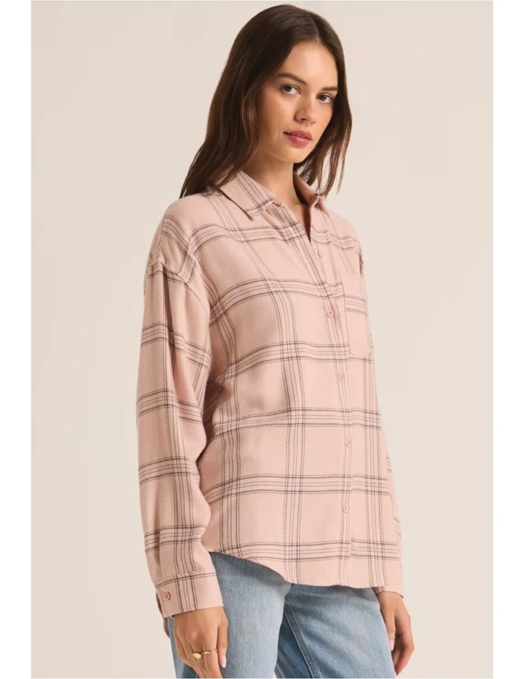 Z Supply Pink Lilac Grey River Plaid Button Up Shirt Size Small